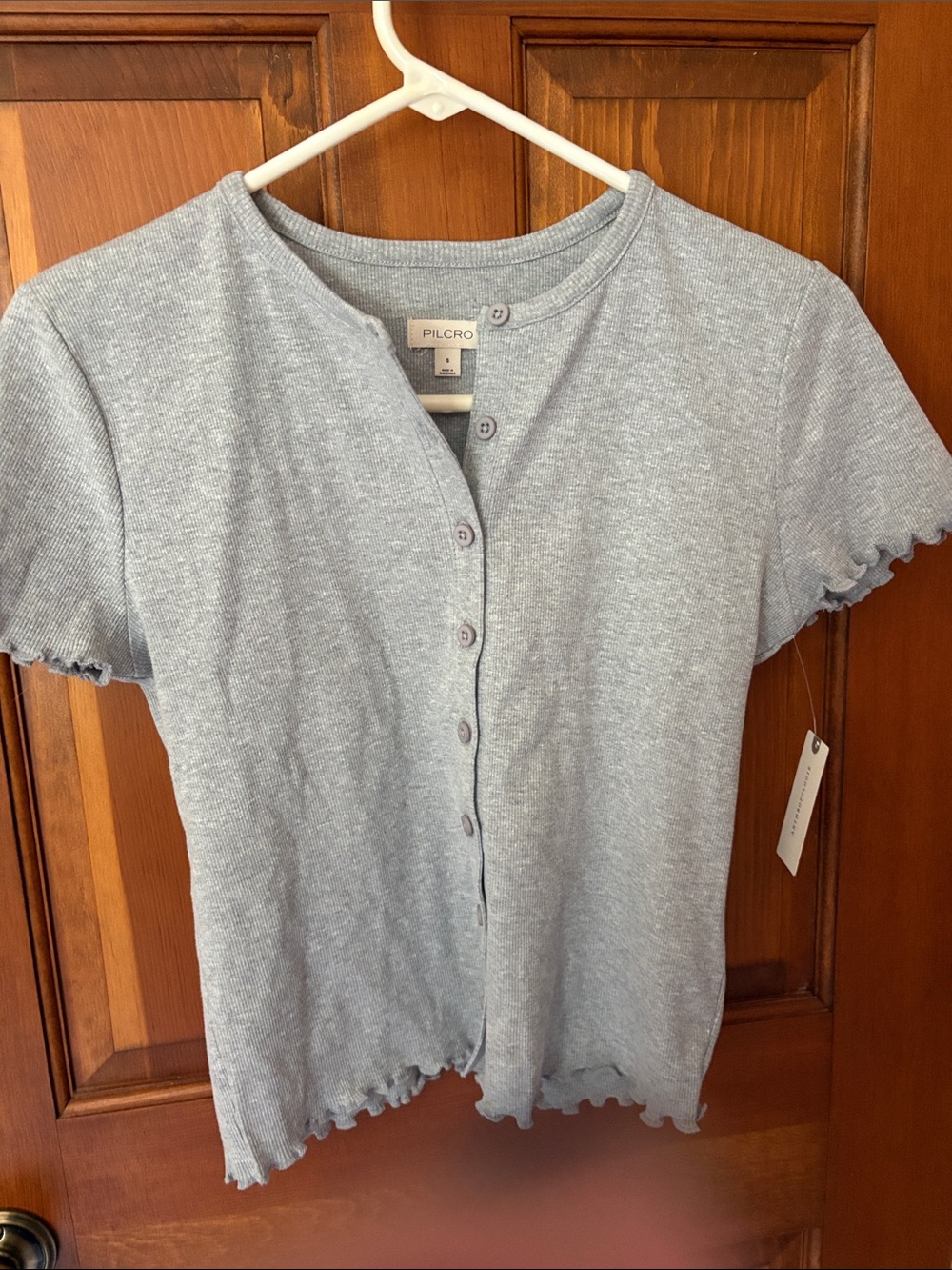 Pilcro Heathered grey Short Sleeve Button Cardigan